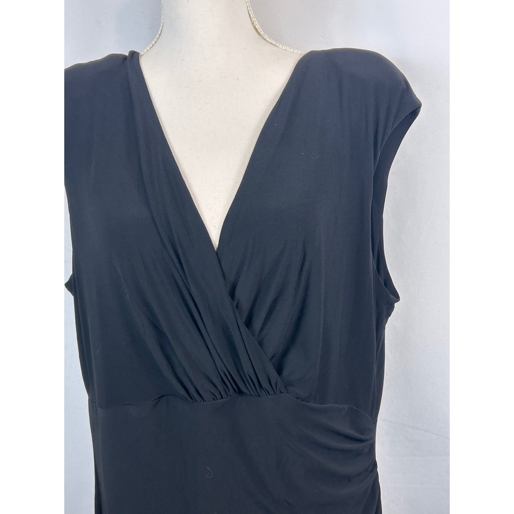 Lauren Ralph Lauren Black Ruched V-Neck Maxi Dress 18W Sleeveless Evening Gown - Picture 2 of 10